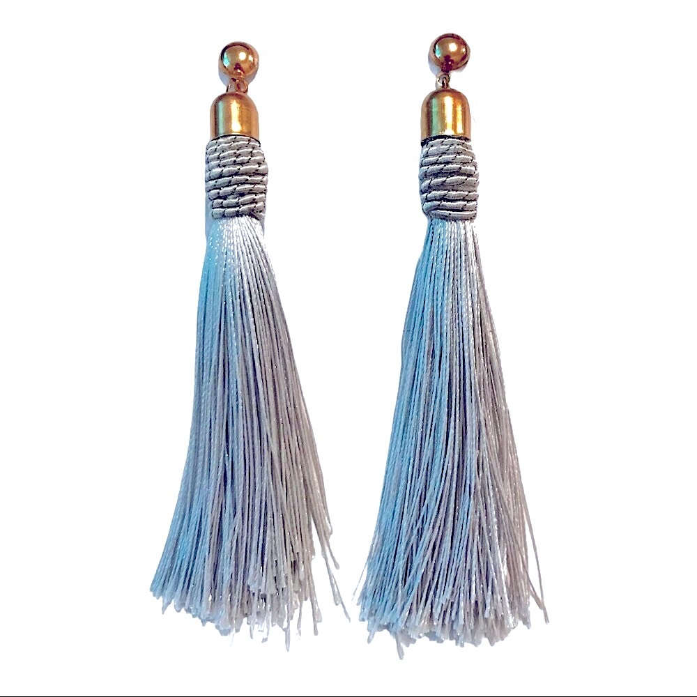 Long Silver Braided Tassel Earrings